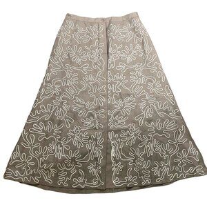 Lafayette 148 New York A-Line Linen Midi Skirt Size 8 Gray Embroidered piping